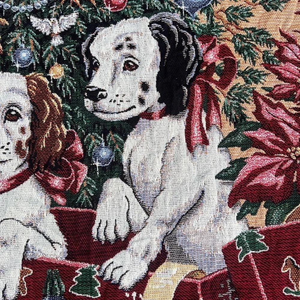 Crown Crafts Christmas Puppies Tapestry Blanket Woven Throw Holiday Nutcracker
